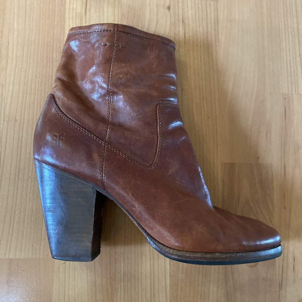Frye Patty Artisan Zip Boots Womens 10M Brown Leather Ankle Booties Heels